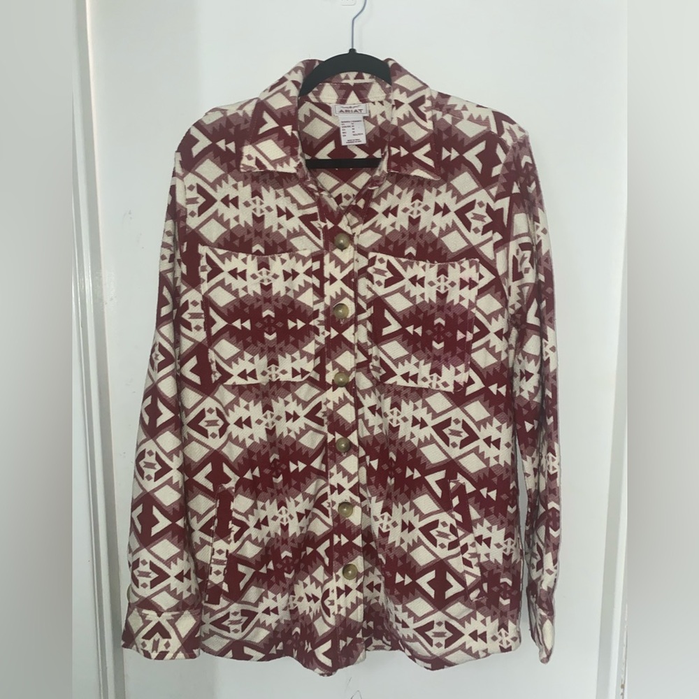 ARIAT | Women’s Button-Up | Medium | Thicker | Deep Red Cream Patterned | NWOT - Picture 2 of 9